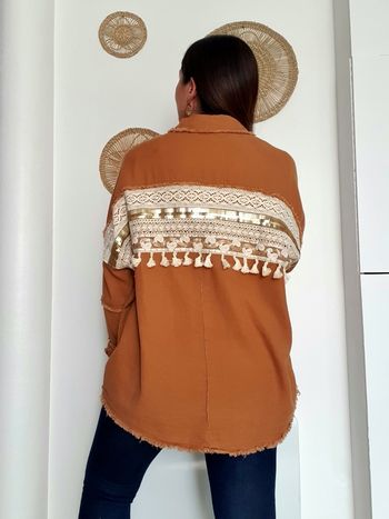 Veste oversize Pompons au dos camel Taille unique