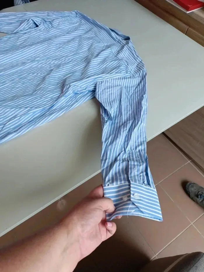 Chemise manches longues rayé bleu et blanc emporio fashion taille l - photo numéro 9
