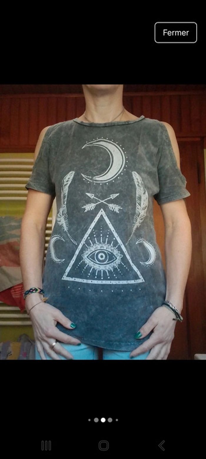 T-shirt femme gris New Look Wika epaulz dénudées - photo numéro 4