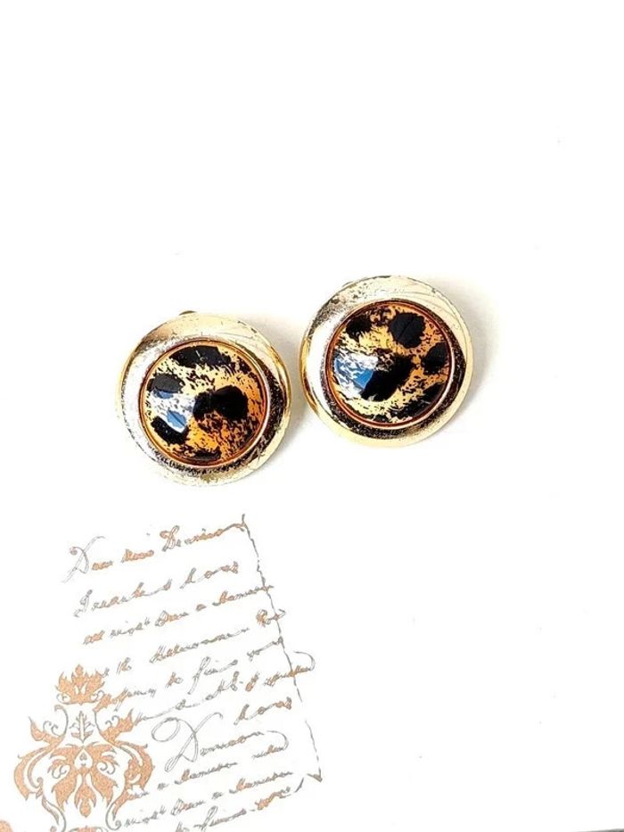 paire de boucles d'oreilles vintage made in germany, à clip, imprimée léopard - photo numéro 5