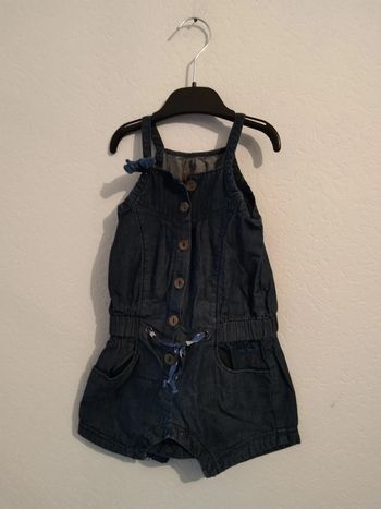 combinaison légère style jean a bretelles Jean Bourget fille 18 mois