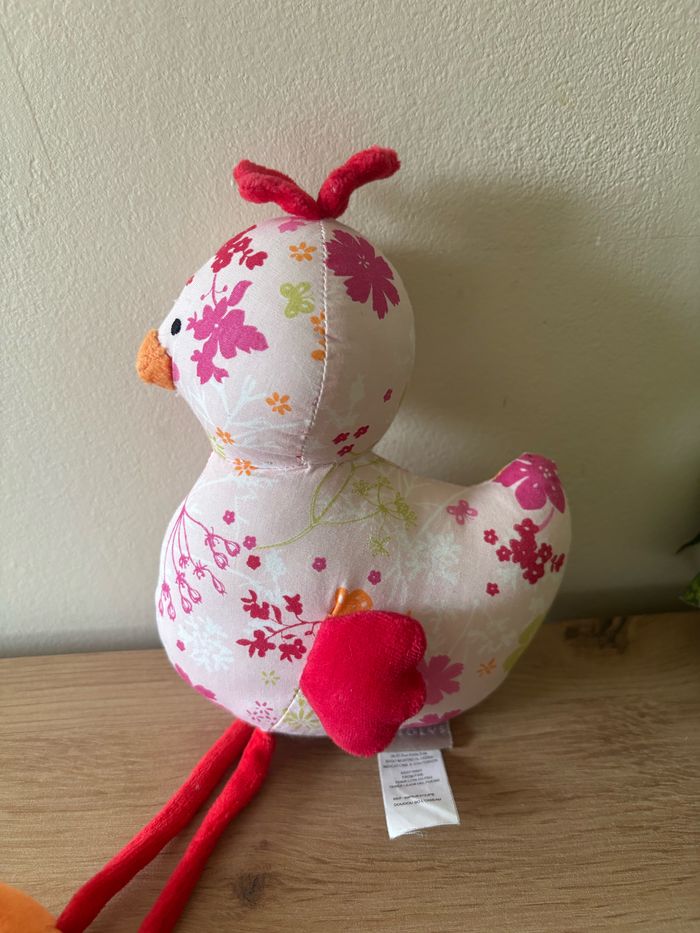 Doudou peluche oiseau poule fleur natalys - photo numéro 3