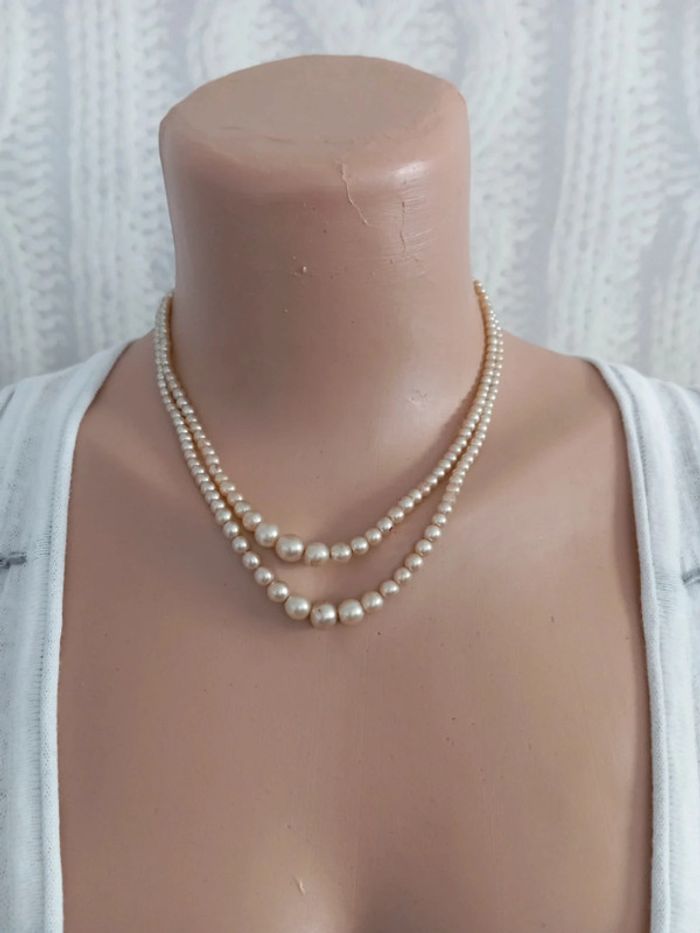 Collier double rang ancien perles joli fermoir