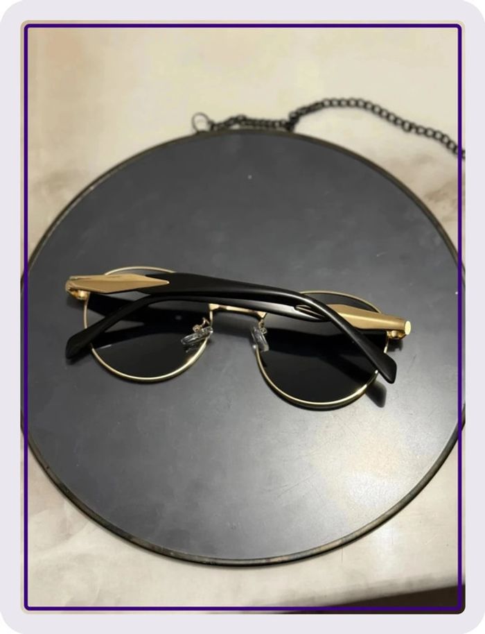 Lunette de soleil ronde noire dorée - photo numéro 2