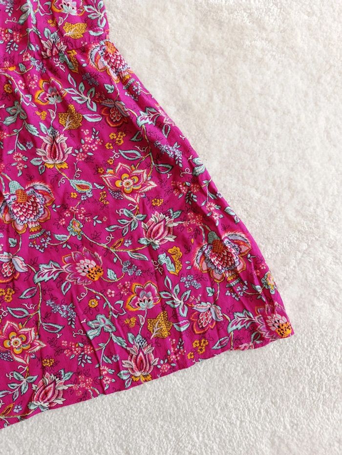 Robe d'été American Vintage S rose fuchsia motif fleuri feuillage taille élastique - photo numéro 6