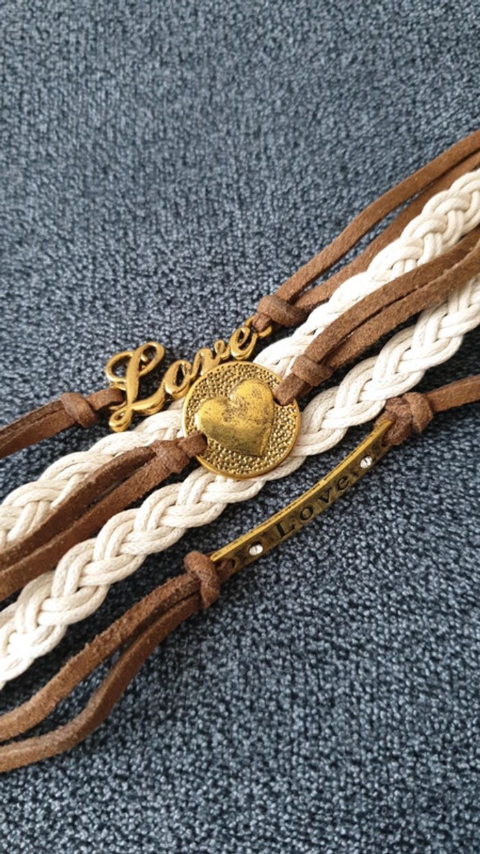 Neuf bracelet multirang love doré marron crème - photo numéro 2