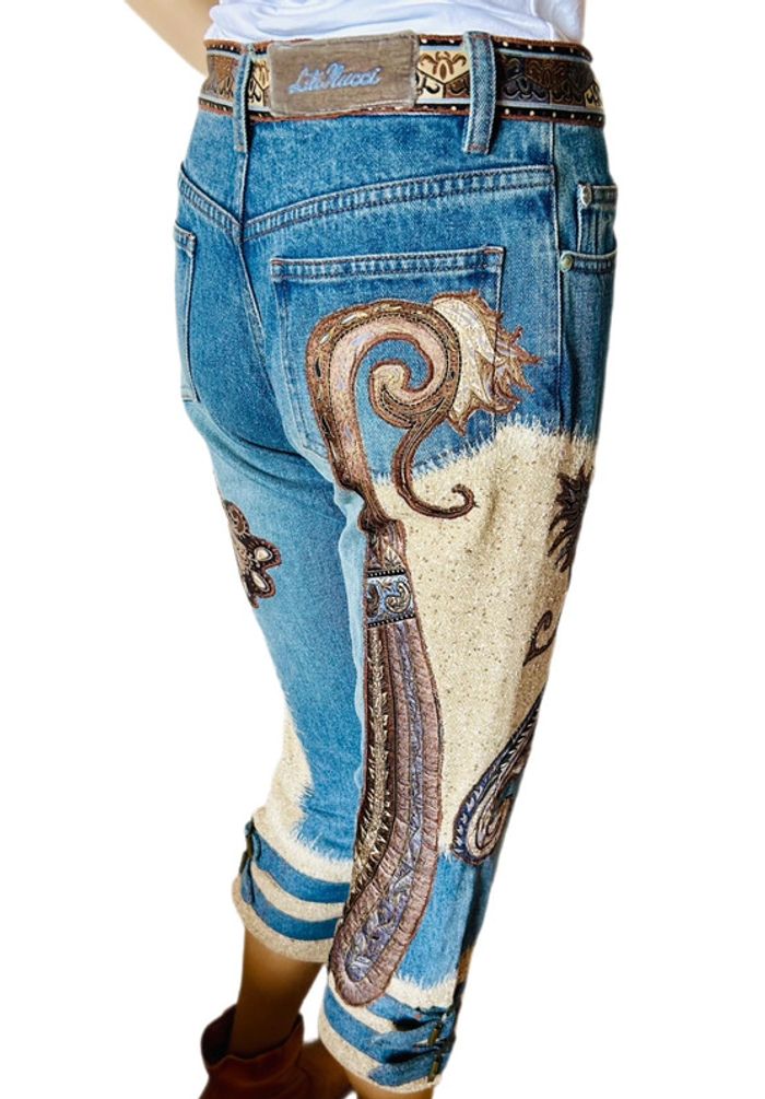 🤎🌿Jean court vintage folk hippie boho 70´s style floral paisley cropped jeans🌿🤎 - photo numéro 9