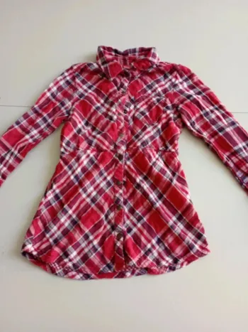 Chemise rayée à carreaux tissaia 12 ans rouge à pression