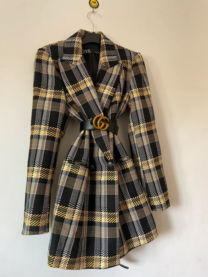 Zara Veste blazer tailleur à carreaux oversize taille S - photo numéro 3