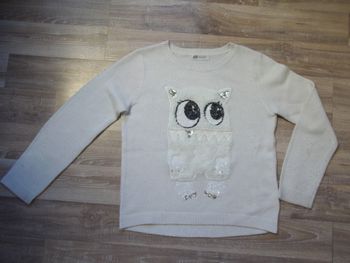 Pull blanc hibou H&M (1) 134/140 cm