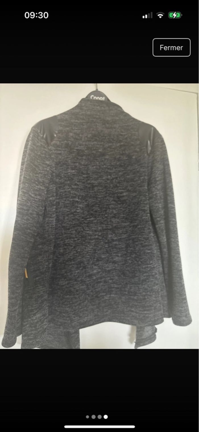 Cardigan maille chinee noire empiècement simili épaules - photo numéro 2