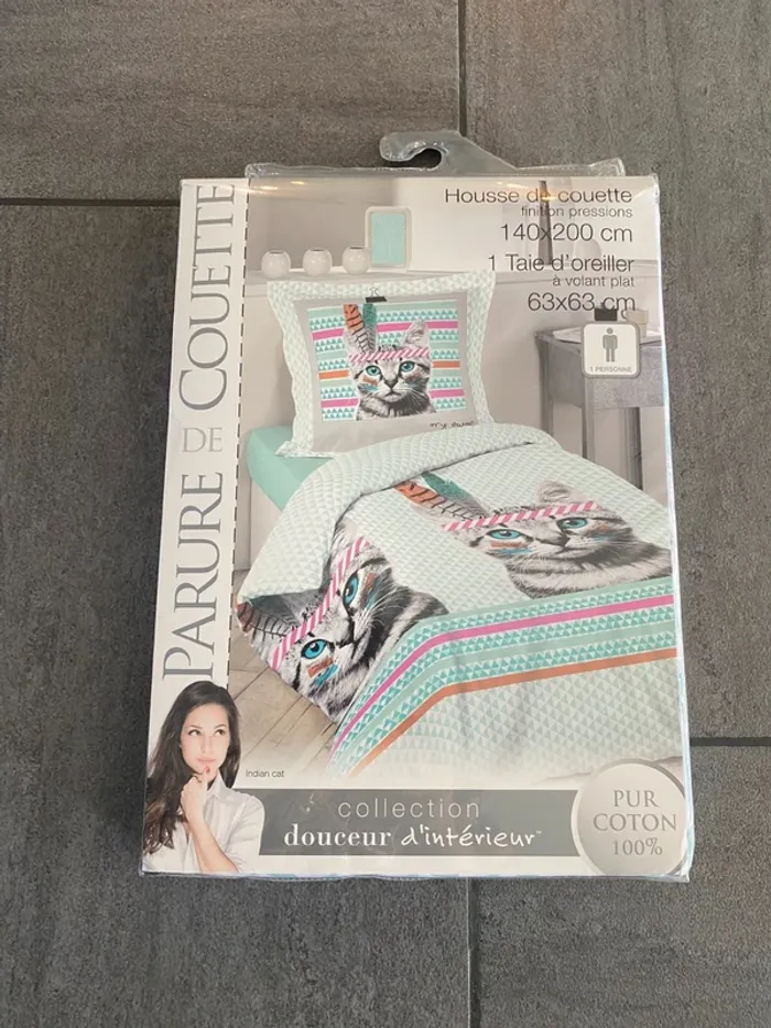 Housse de couette 140x200 motif chat