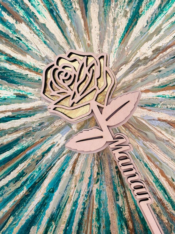 Rose en bois bonne fête maman - photo numéro 4