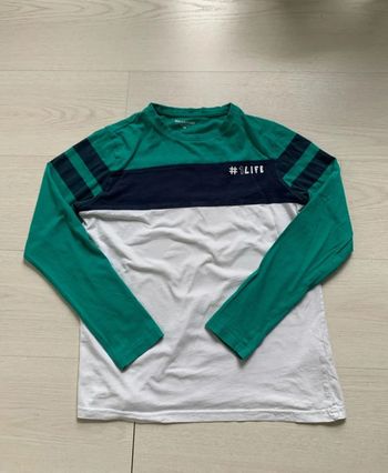 T-shirt manches longues, bleu, blanc et vert