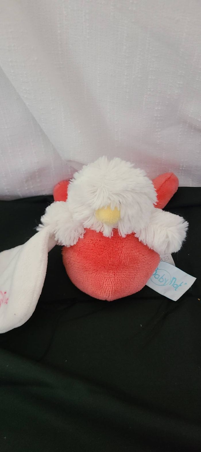 DOUDOU BABY NAT POUSSIN OISEAU CAPUCHE LAPIN OEUF ROUGE ROSE MOUCHOIR BLANC - photo numéro 2