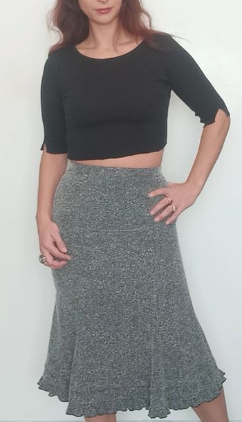 Jupe d' hiver mi longue chic gris chiné taille 36