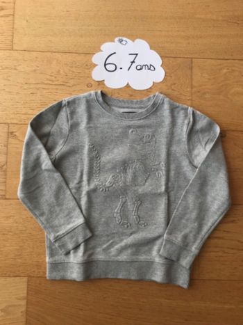 Pull sweat dinosaure gris chiné tex 6-7 ans