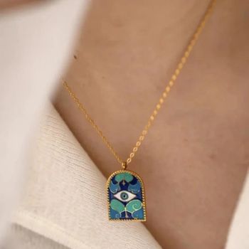 Collier doré acier inoxydable - pendentif œil bleu protection