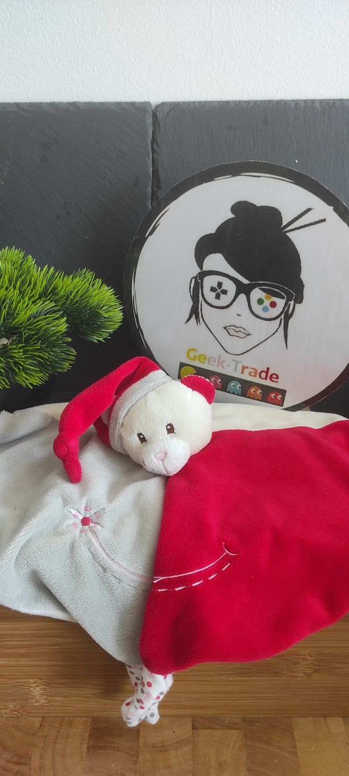 Gipsy Smile doudou plat rond ours rouge gris fleur pois point beige crème bonnet