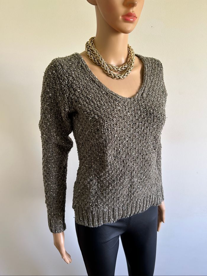 Pull gris vert à manches longues Bonobo taille XS bon état - photo numéro 2