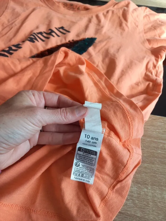 Tee-shirt fille orange 10 ans - photo numéro 5