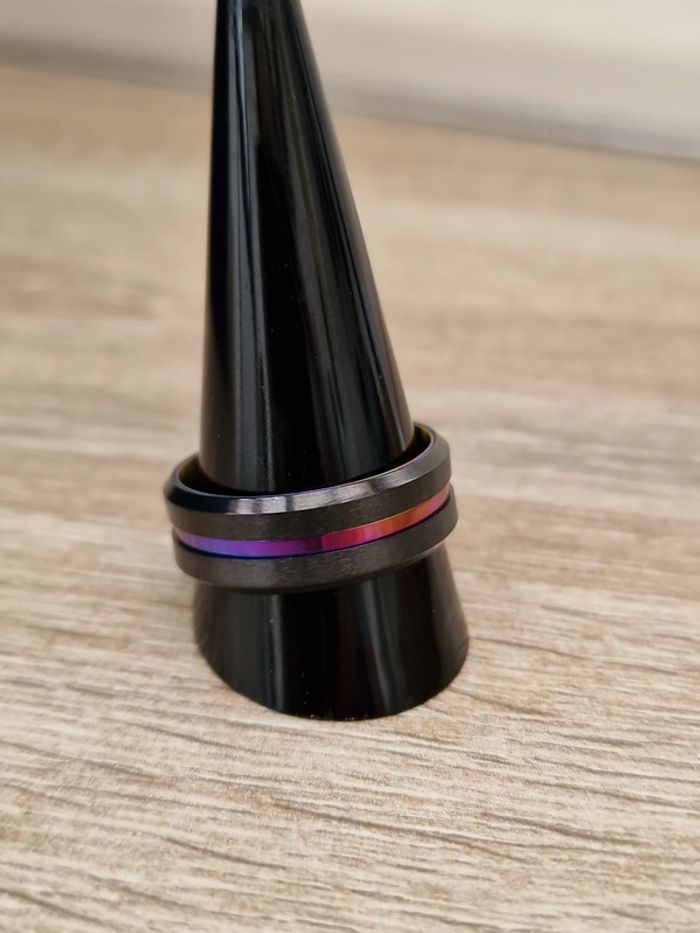 Bague Acier Inoxydable Noir Et Cameleon Multicolore - photo numéro 2