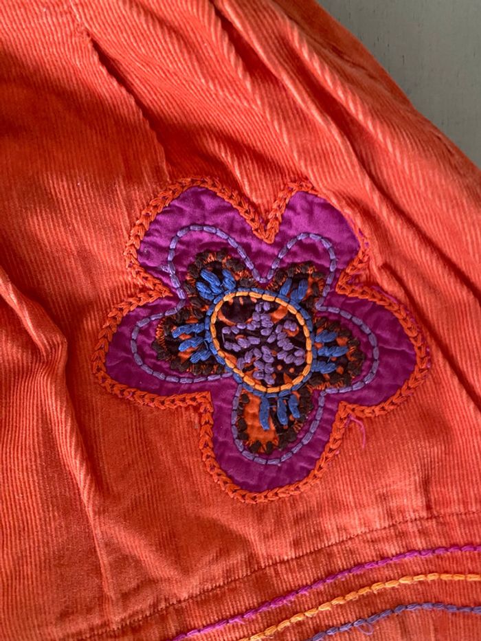 Jupe Catimini orange avec fleurs brodées 6 ans en velours côtelé - photo numéro 4