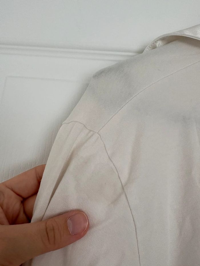 Chemisier col V blanc manches longues détails dorés et satin taille L marque 123 - photo numéro 4