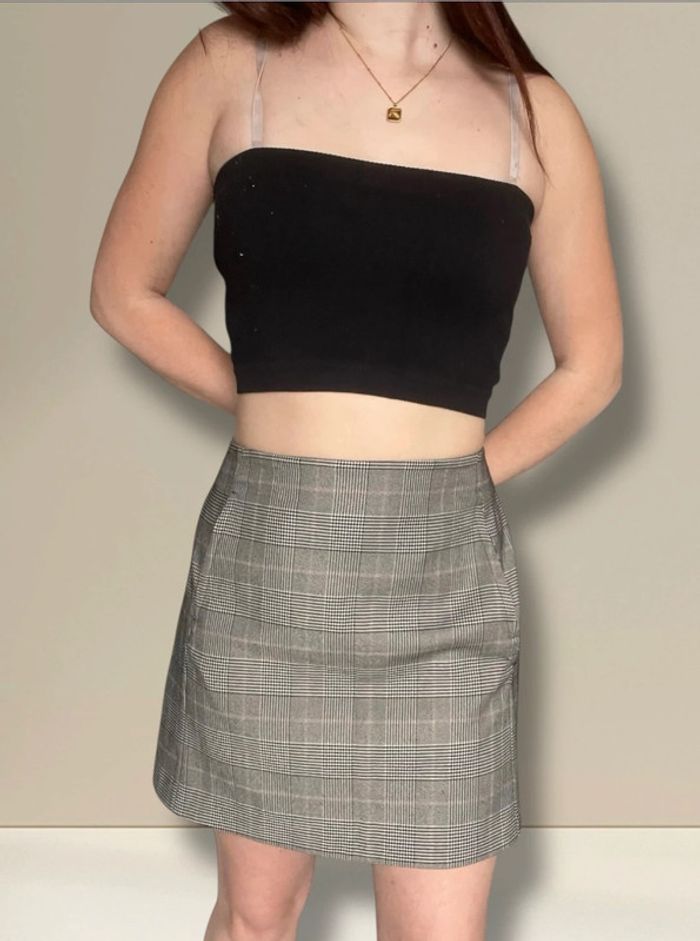 Jupe tendance droite avec poche à carreaux gris blanc Pimkie