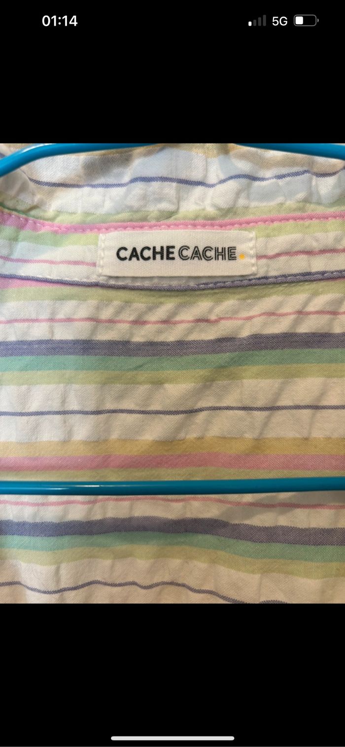 Chemise rayée manches courtes avec noeud - photo numéro 2
