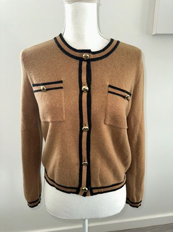 Cardigan marron camel et noir en laine mérinos Tara Jarmon T36 S
