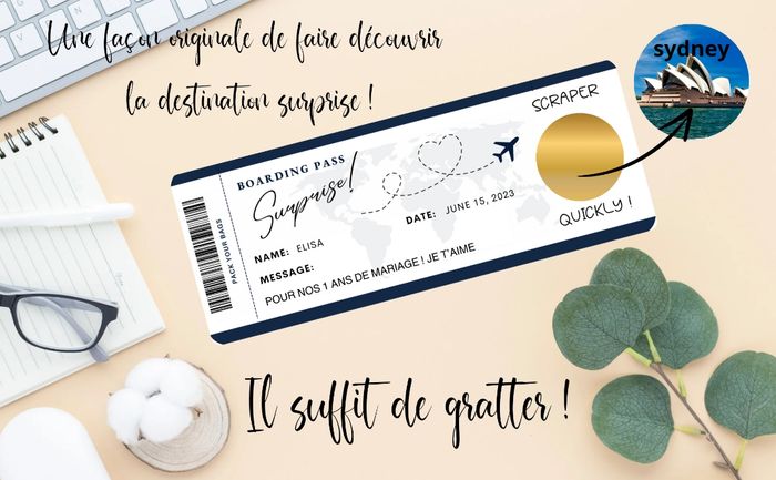 Carte à gratter d'embarquements voyage, croisière découvrez la destination surprise,carte d'embarquement, boarding pass