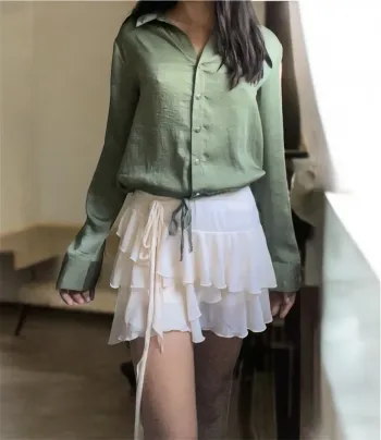 Blouse fluide satiné kaki XS
