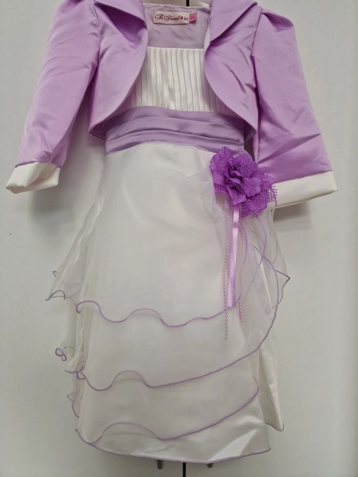 Robe Avec Boléro Baptême Cérémonie Mariage Blanc Lila Fleur Perles - photo numéro 10