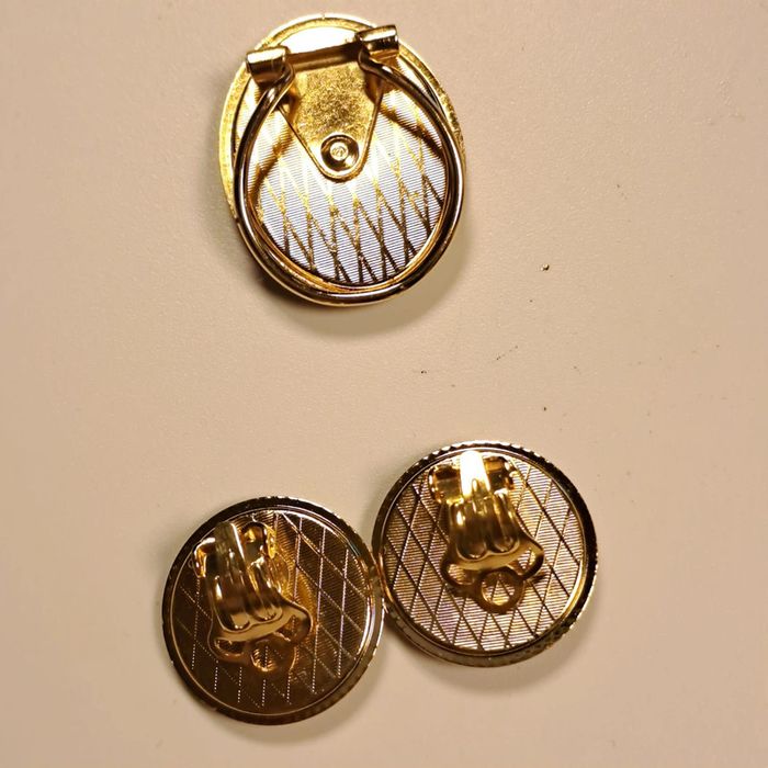 Magnifique lot attache foulard et boucles d'oreilles en soie vintage - photo numéro 6