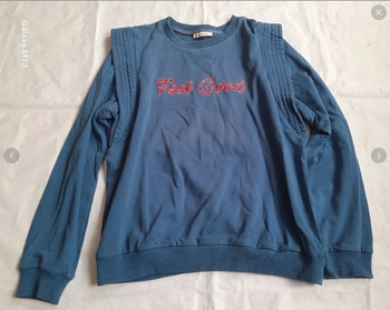 Sweat femme bleu avec un motif Feel Good rose Rue Mazarine taille M en coton