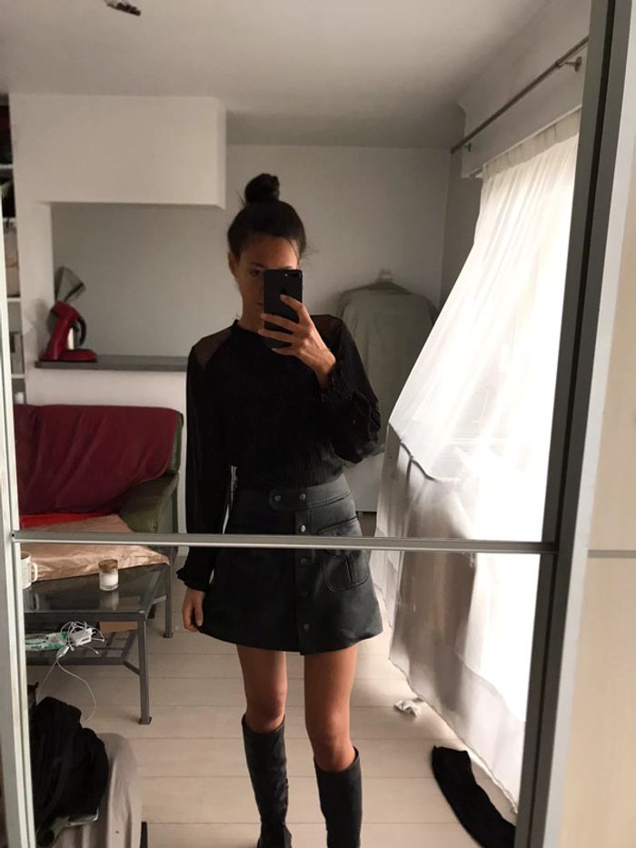 Chemise jupe similicuir noir