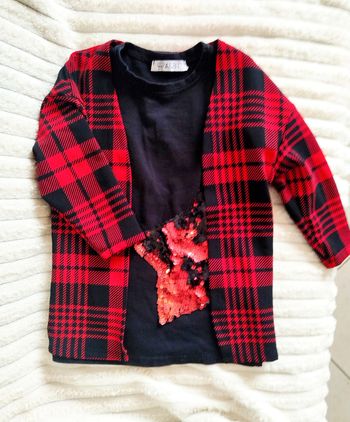 Tenue originale fille 4 ans Rock'n Roll A&B noir et rouge robe manches longues cardigan