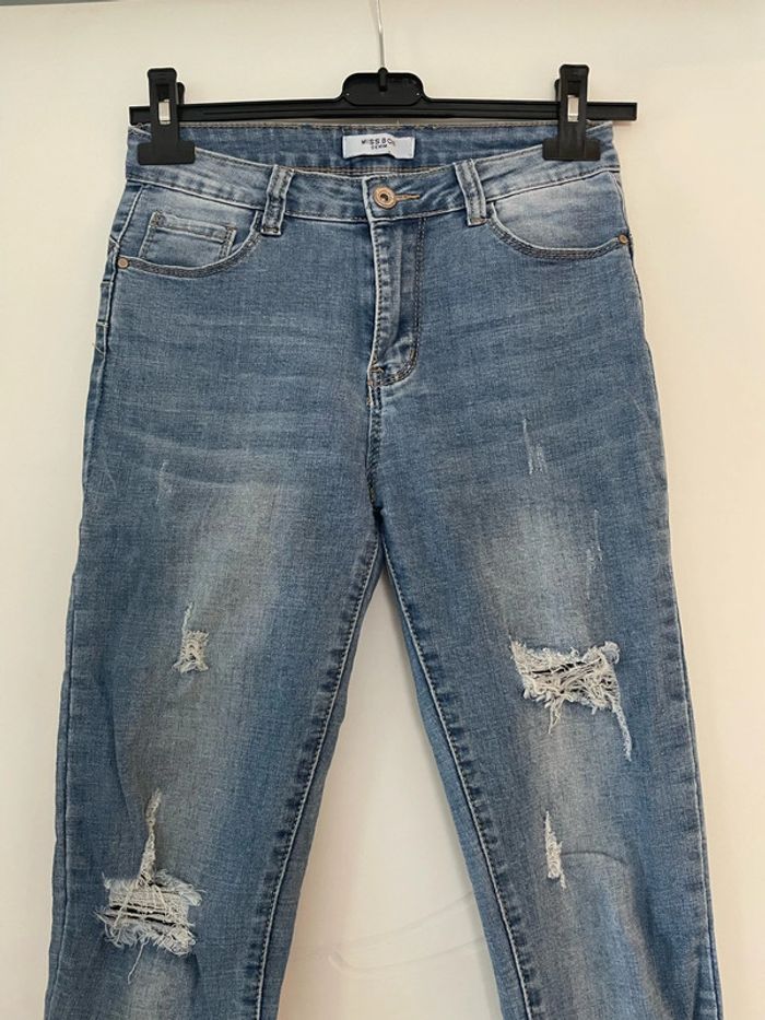 Jean ultra extensible bleu taille haute coupe skinny effet déchiré Miss Bon taille 36 - photo numéro 2