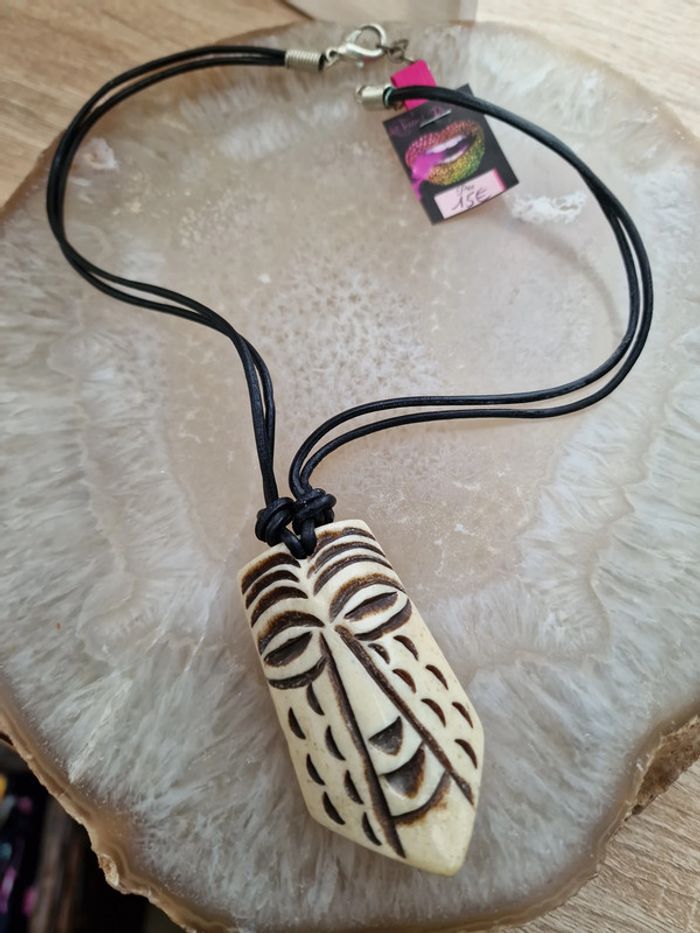 Collier Africain Maori Cuir Noir - photo numéro 4