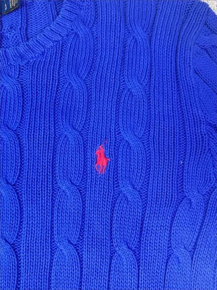 Pull col en V ralph lauren bleu logo brodé rouge taille L 665E - photo numéro 5