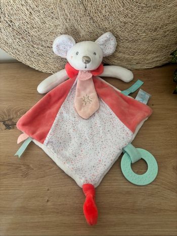 Neuf super doudou souris rose blanc anneau vert baby nat