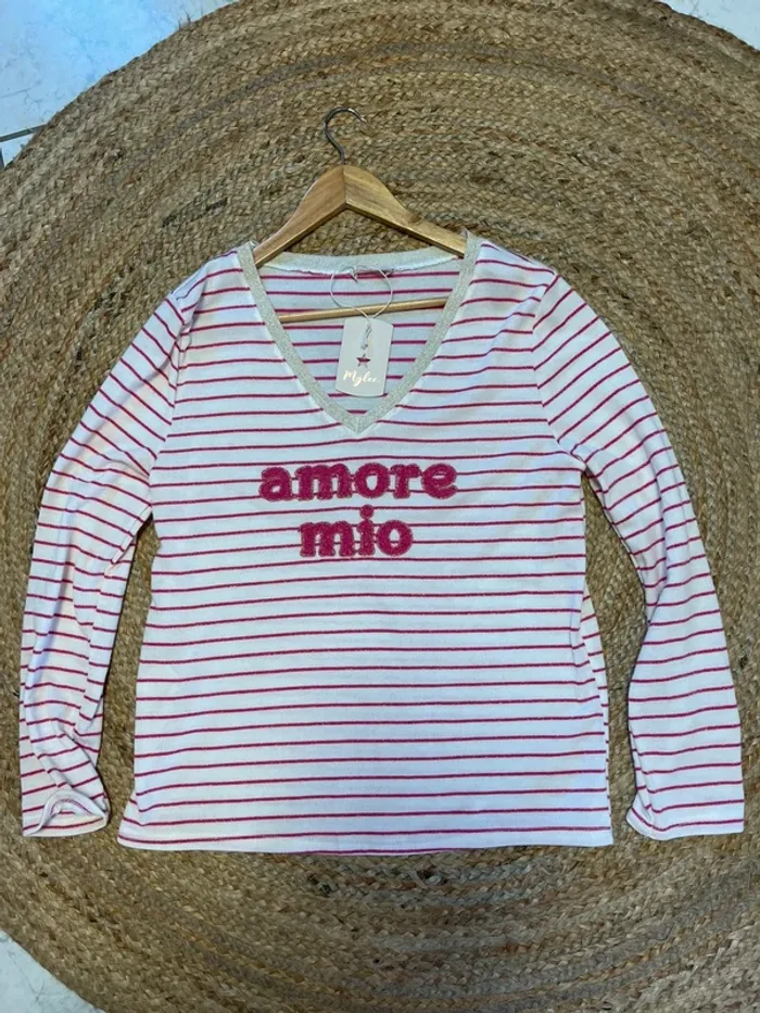 Haut à rayures rose et blanc Amore Mio