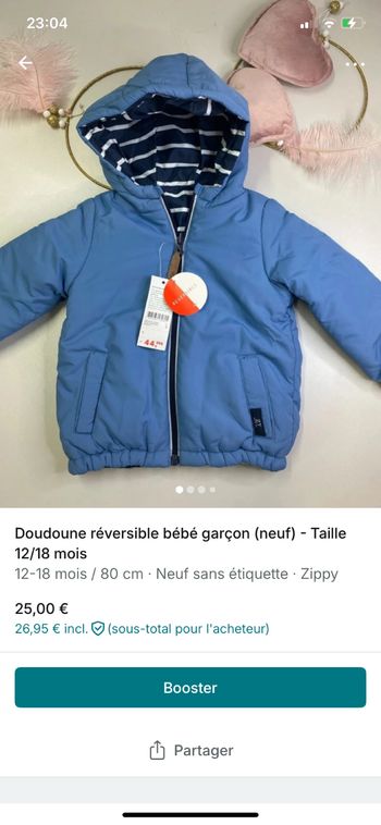 Doudoune réversible 12/18 mois garçon