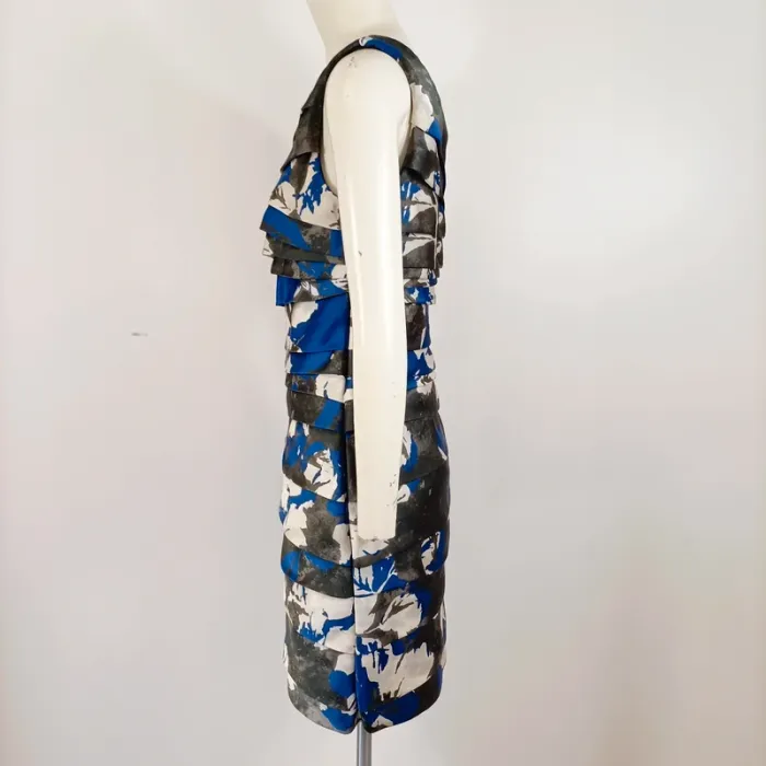 Robe asymétrique Manoukian à volants Mango - Imprimé bleu/gris - Taille S - A660 - photo numéro 4