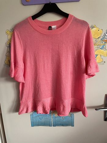 Tee shirt à manches courtes rose pailleté à volants, taille S, marque H&M