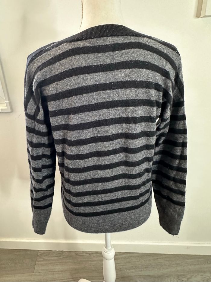 Pull marinière cachemire et laine gris et noir pailleté Maison 123 T38 M - photo numéro 4