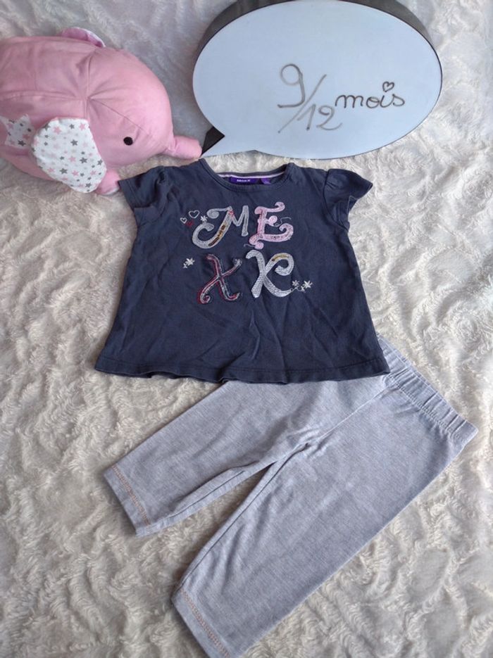 Ensemble (tee shirt manches courtes+legging) Fille 9/12 mois Mexx Fleurs
