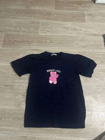 T-shirt the best bleu marine teddy bear hmuch love M