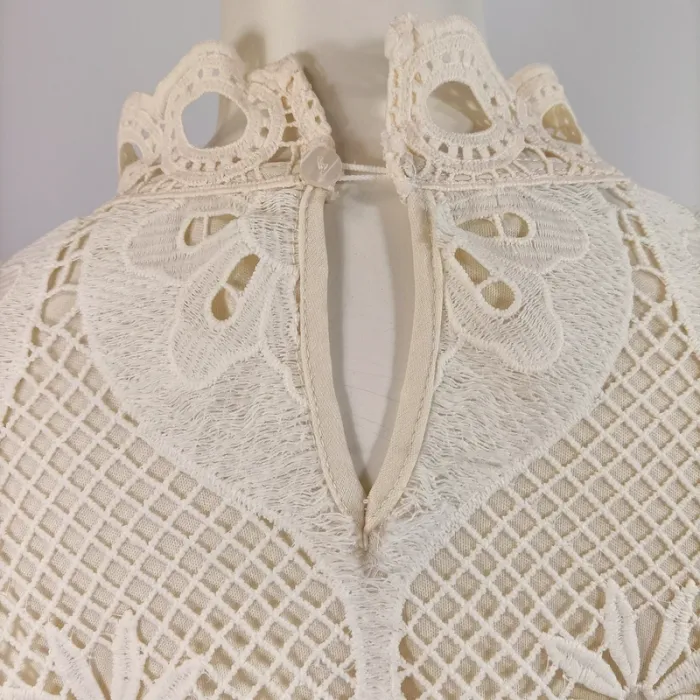 Blouse dentelle écrue Miss Chawn Paris col montant ajouré romantique – Taille M A735 - photo numéro 14